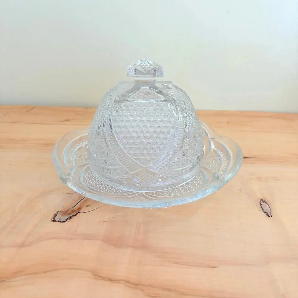 Antiq 1898 EAPG Glass Domed Butter Dish Early American Pattern Cheese Dish